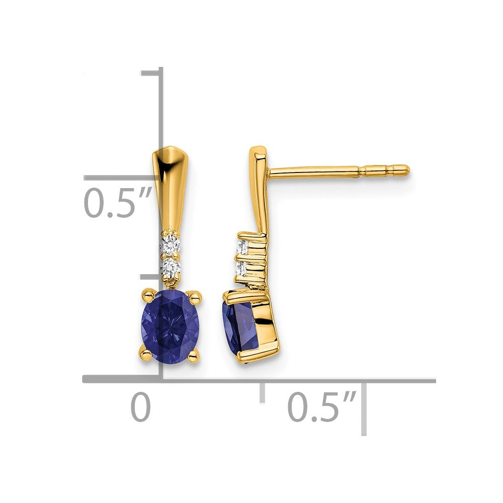 14K Oval Created Sapphire and Diamond Dangle Earrings