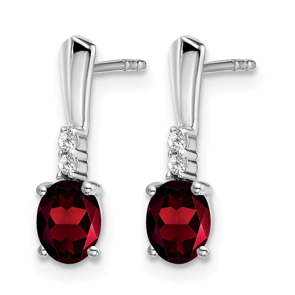 14k White Gold Oval Garnet and Diamond Dangle Earrings