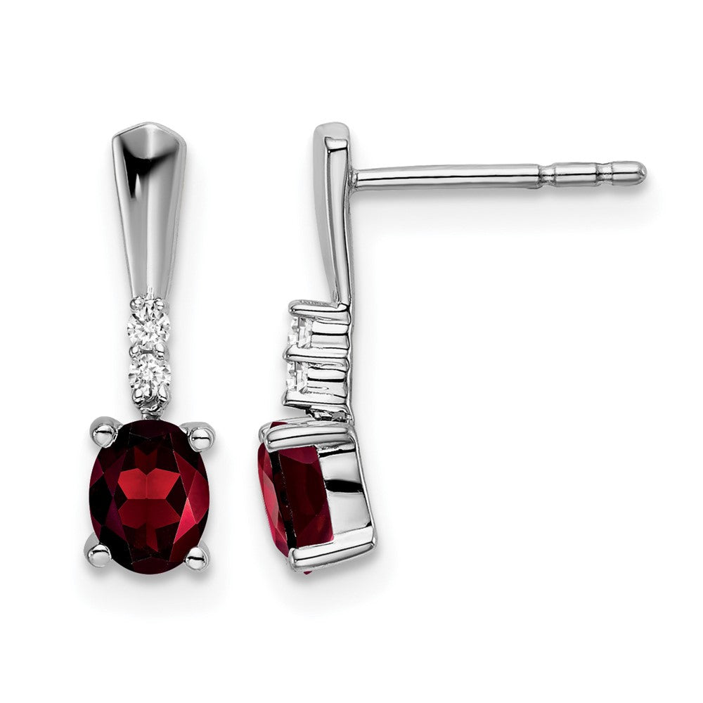 14k White Gold Oval Garnet and Diamond Dangle Earrings