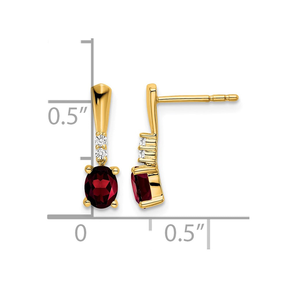 14K Oval Garnet and Diamond Dangle Earrings