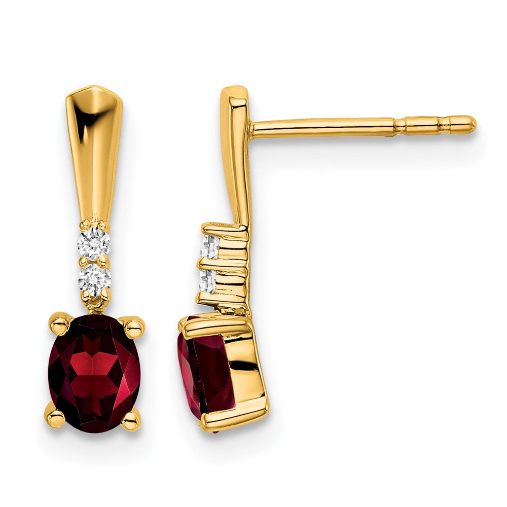 14K Oval Garnet and Diamond Dangle Earrings