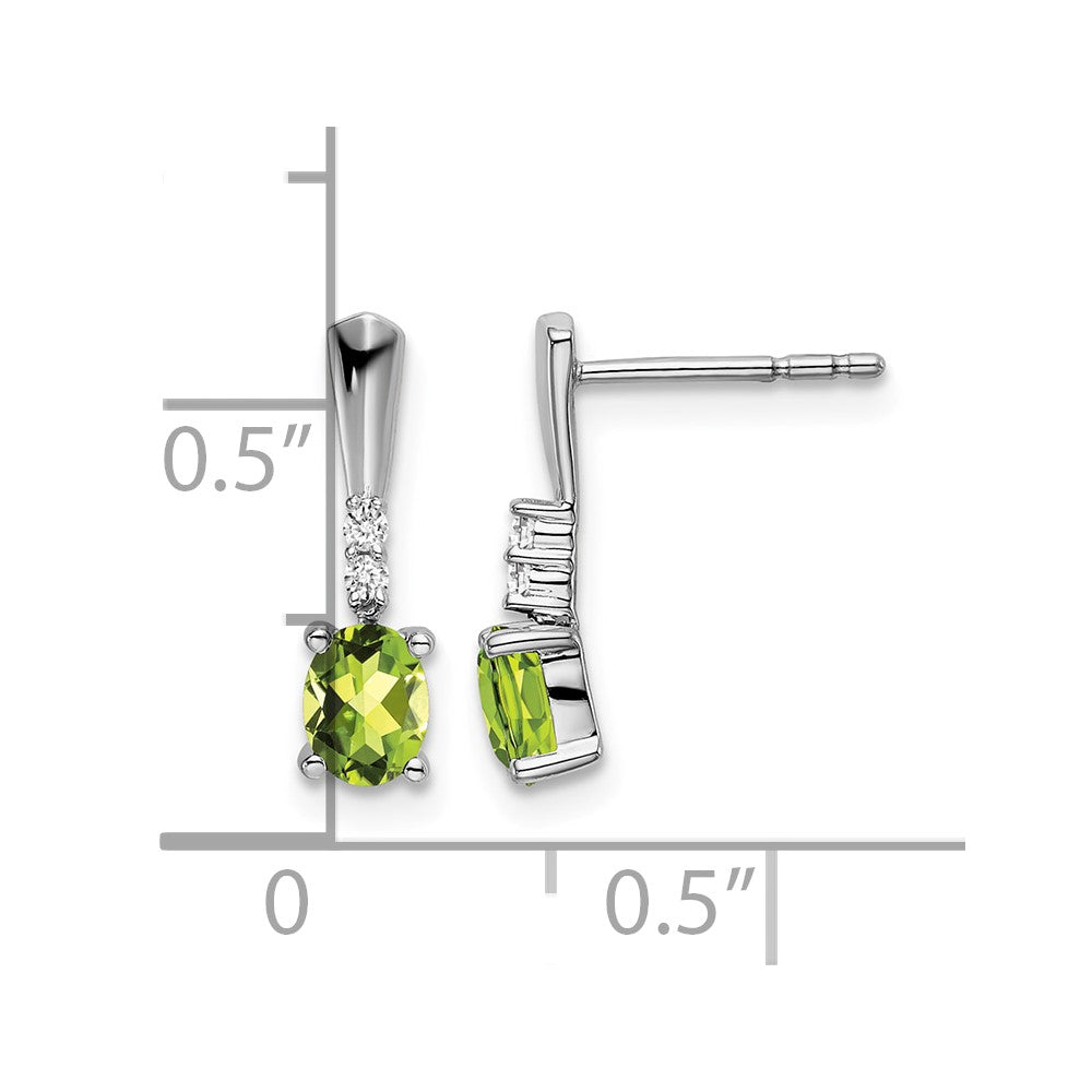 14k White Gold Oval Peridot and Diamond Dangle Earrings