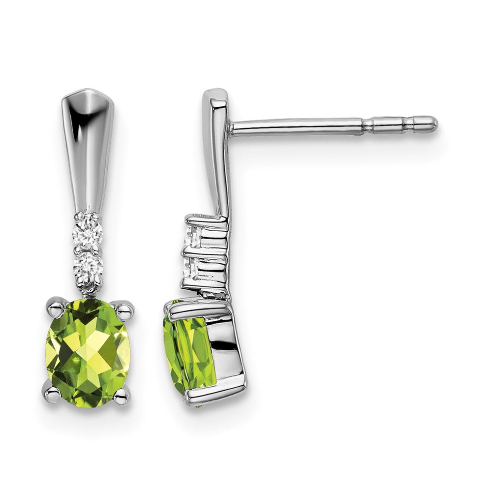 14k White Gold Oval Peridot and Diamond Dangle Earrings