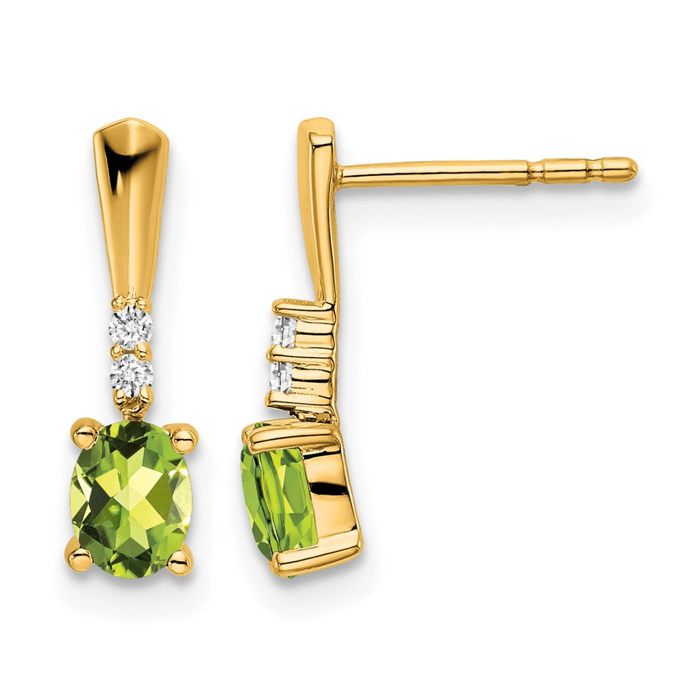 14K Oval Peridot and Diamond Dangle Earrings