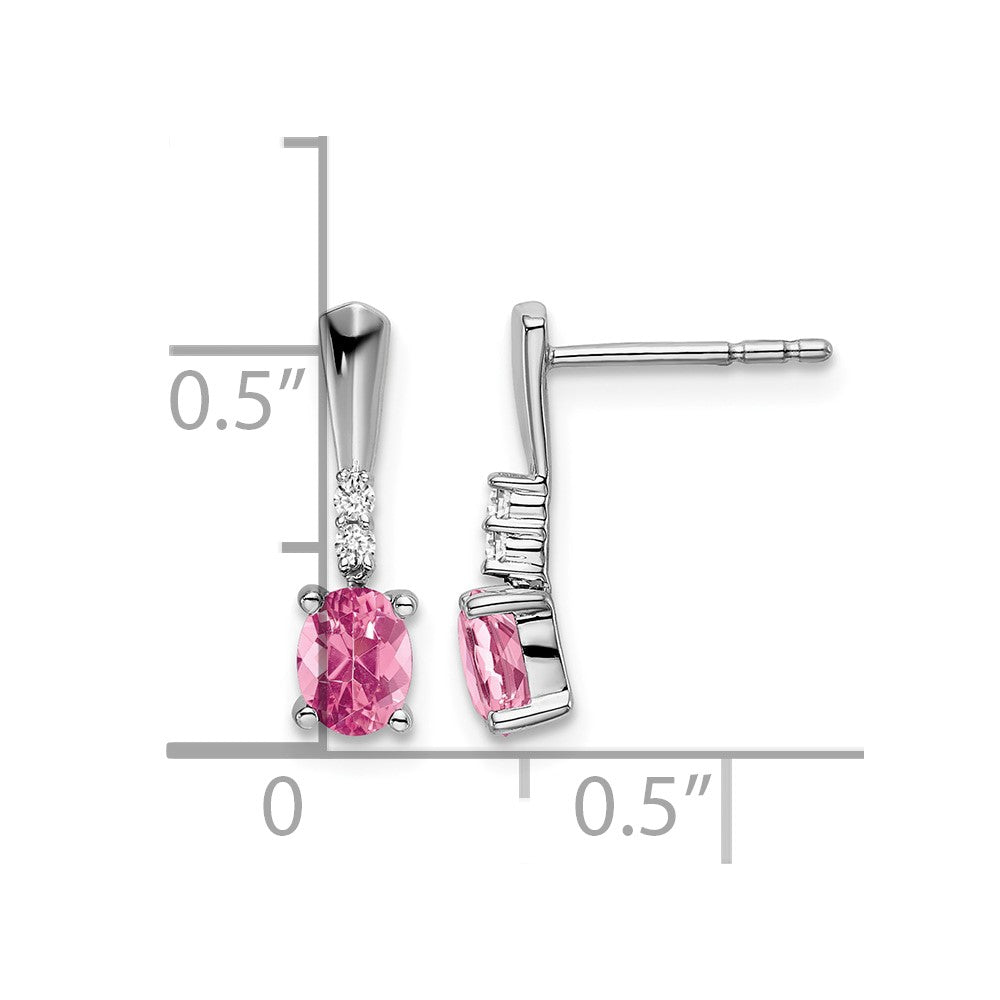 14k White Gold Oval Pink Tourmaline and Diamond Dangle Earrings