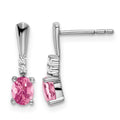 14k White Gold Oval Pink Tourmaline and Diamond Dangle Earrings