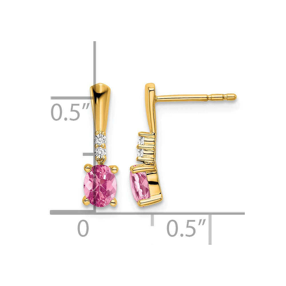 14K Oval Pink Tourmaline and Diamond Dangle Earrings