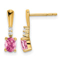 14K Oval Pink Tourmaline and Diamond Dangle Earrings