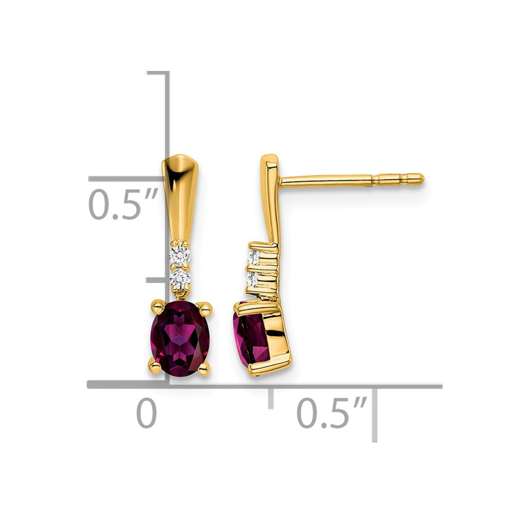 14K Oval Rhodolite Garnet and Diamond Dangle Earrings