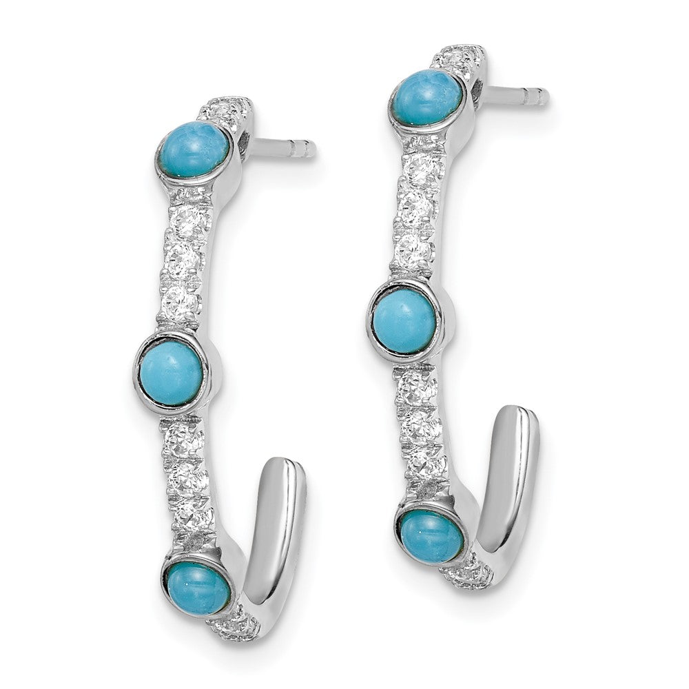 14k White Gold Turquoise and White Topaz J-hoop Earrings