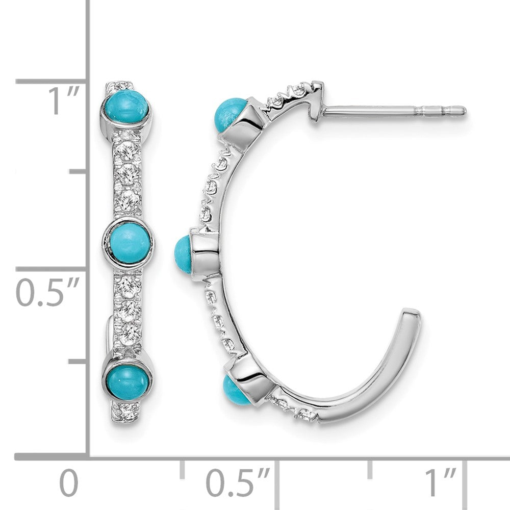 14k White Gold Turquoise and White Topaz J-hoop Earrings