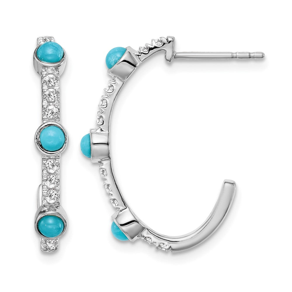 14k White Gold Turquoise and White Topaz J-hoop Earrings
