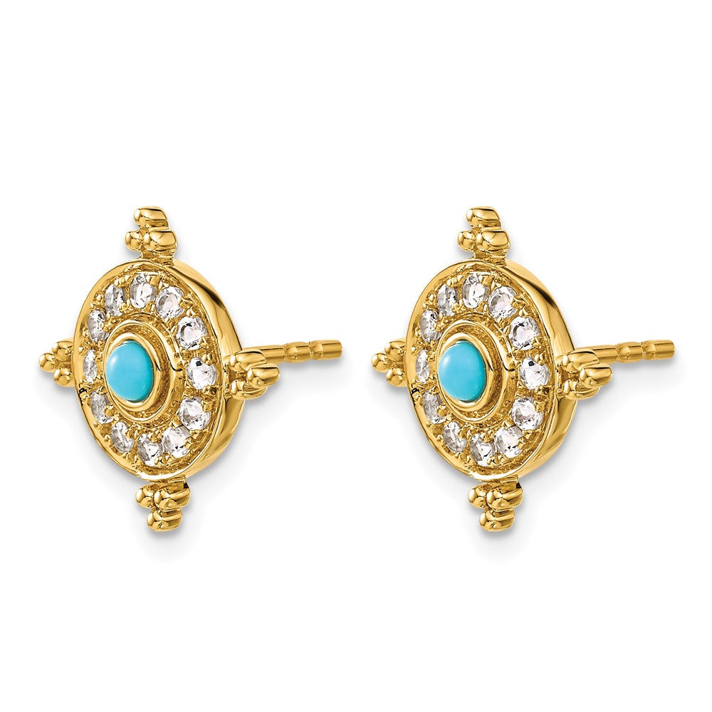 14k Turquoise and White Topaz Earrings
