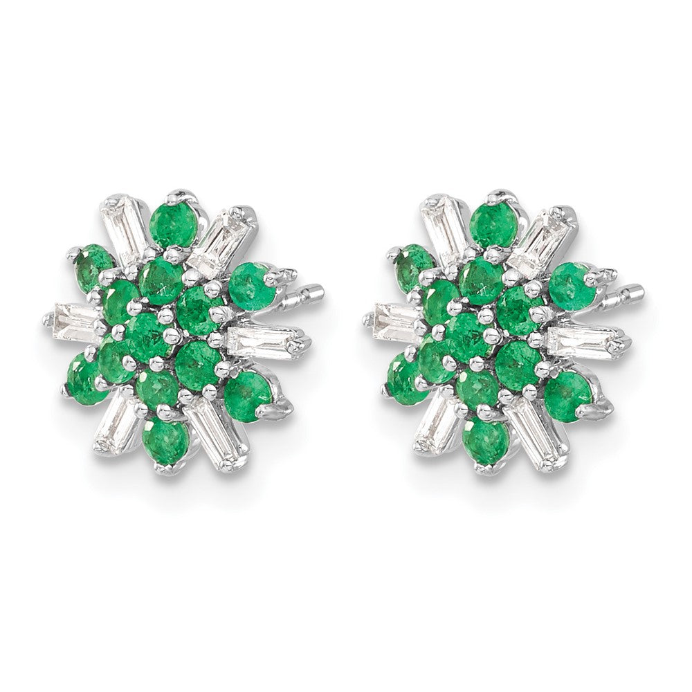 14k White Gold Emerald and Diamond Earrings