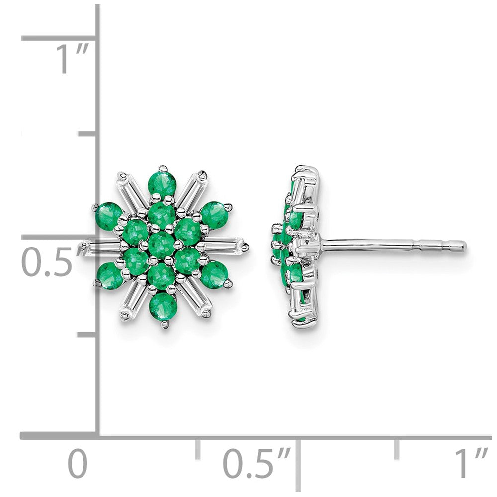 14k White Gold Emerald and Diamond Earrings