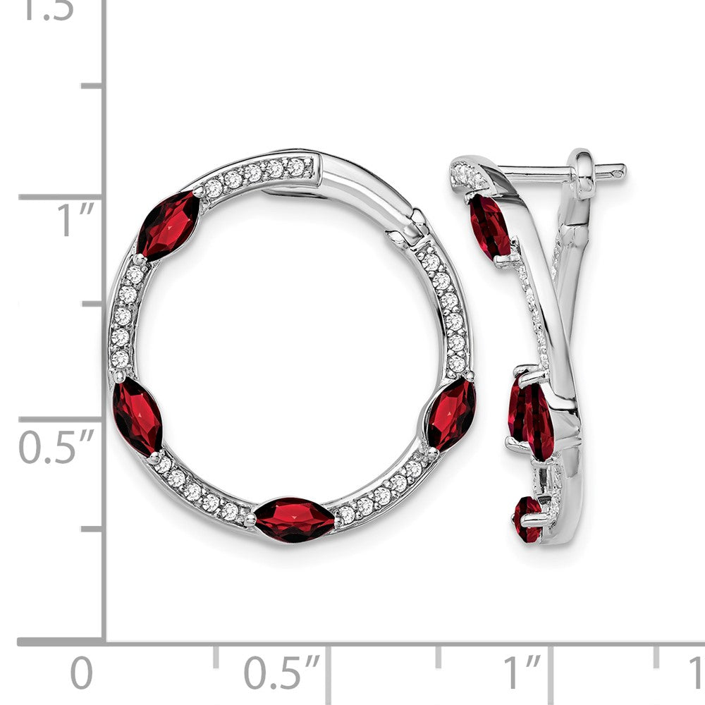 14k White Gold Garnet and Diamond Hoop Earrings