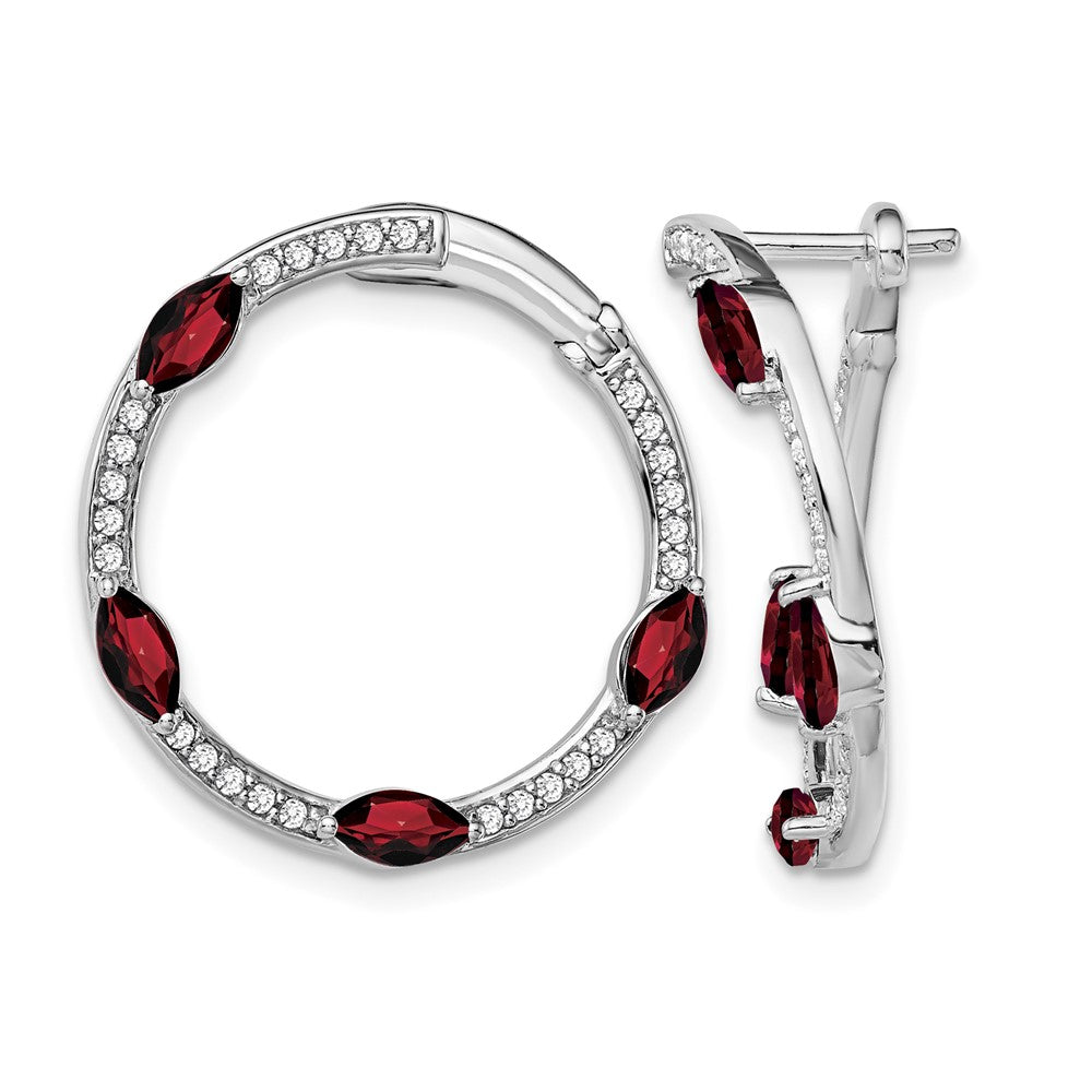 14k White Gold Garnet and Diamond Hoop Earrings