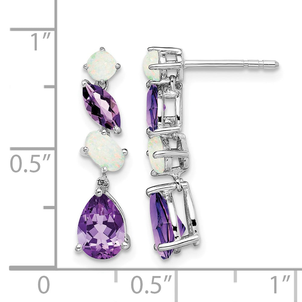 14k White Gold Amethyst and Opal Dangle Earrings