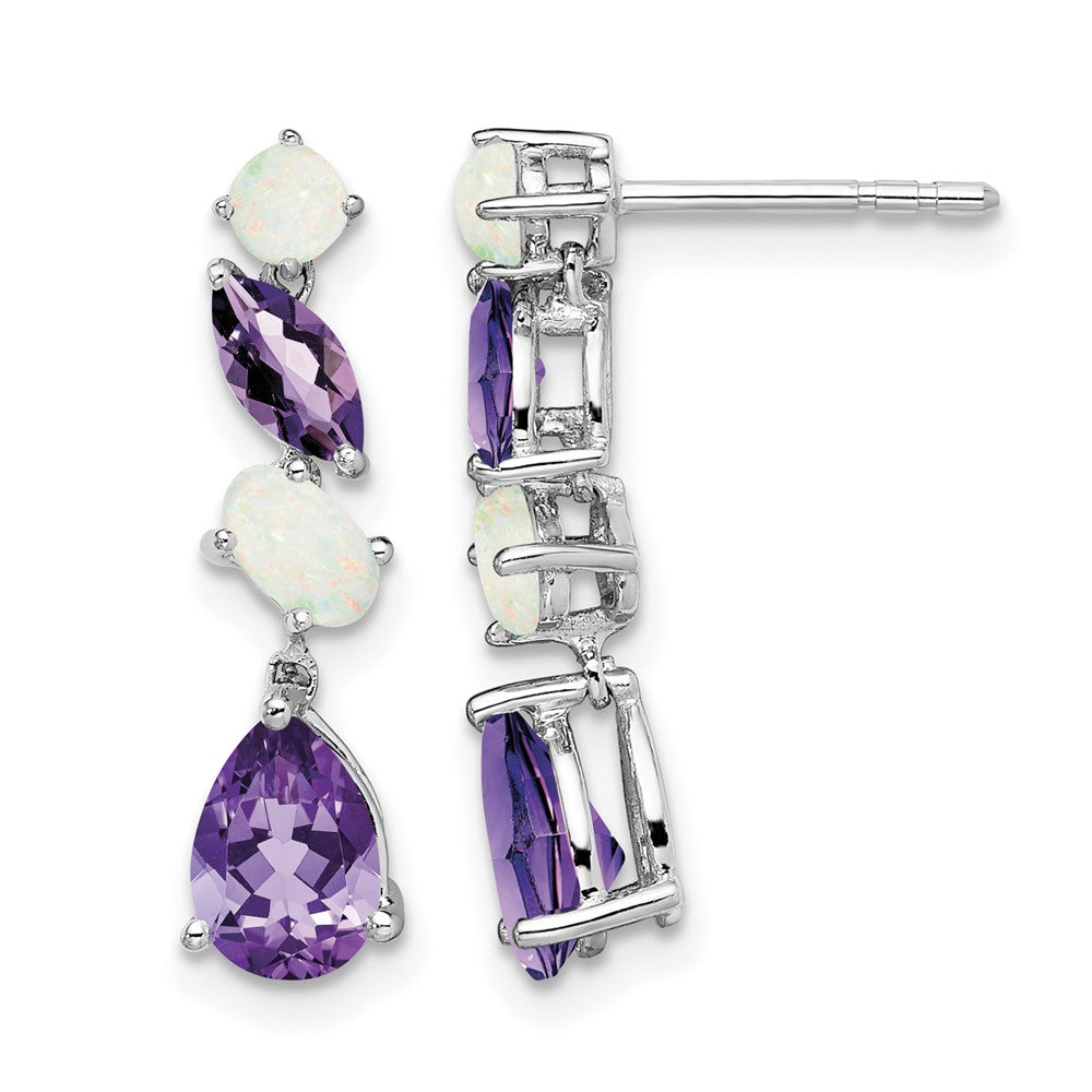 14k White Gold Amethyst and Opal Dangle Earrings