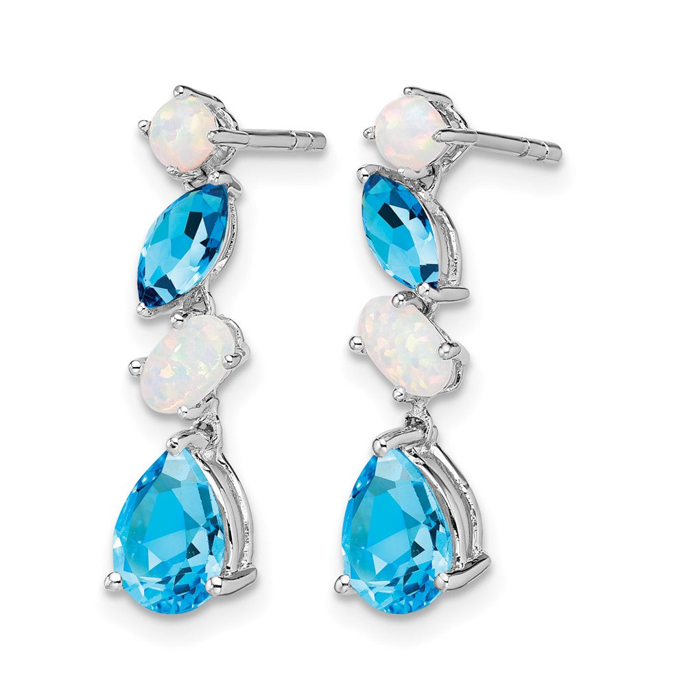 14k White Gold Blue Topaz and Opal Dangle Earrings