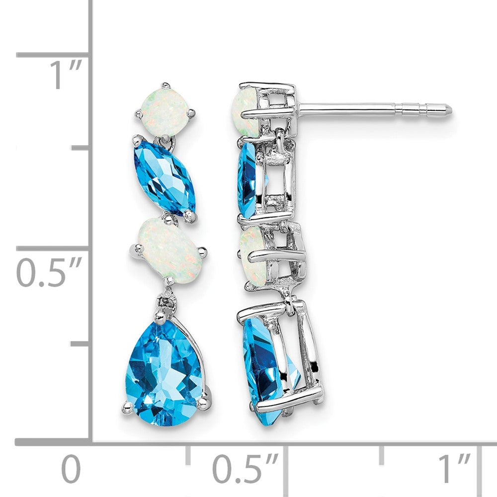 14k White Gold Blue Topaz and Opal Dangle Earrings