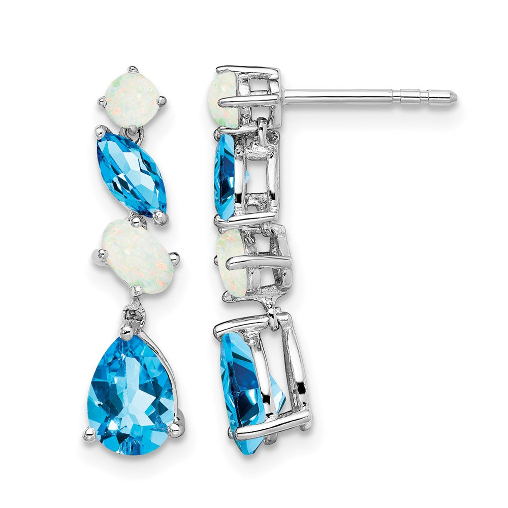 14k White Gold Blue Topaz and Opal Dangle Earrings
