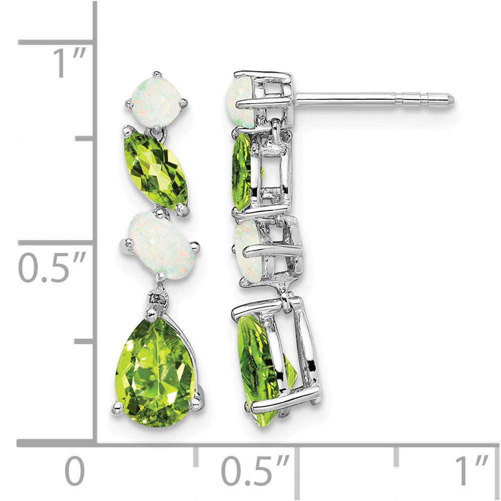 14k White Gold Peridot and Opal Dangle Earrings