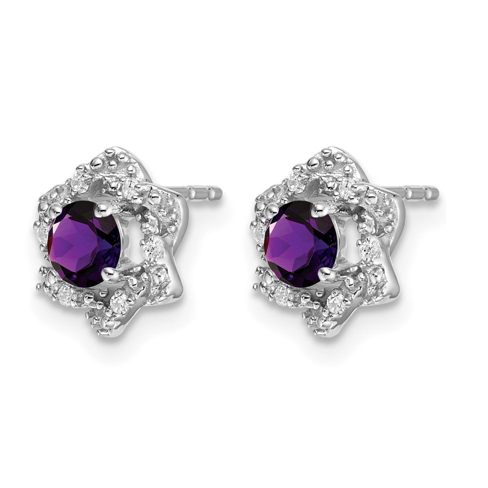 14k White Gold Amethyst and Diamond Post Earrings
