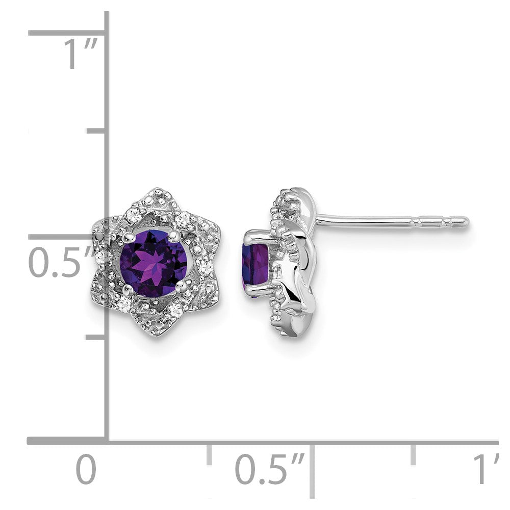 14k White Gold Amethyst and Diamond Post Earrings