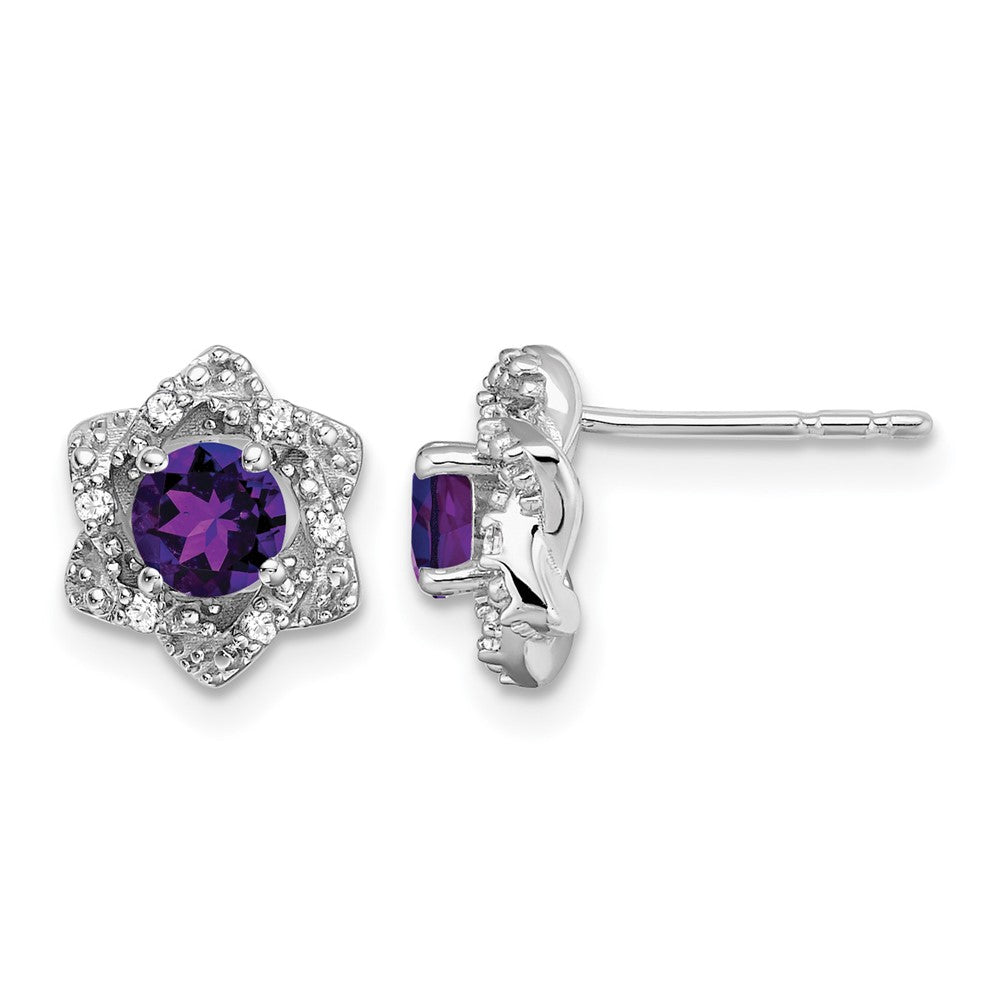 14k White Gold Amethyst and Diamond Post Earrings