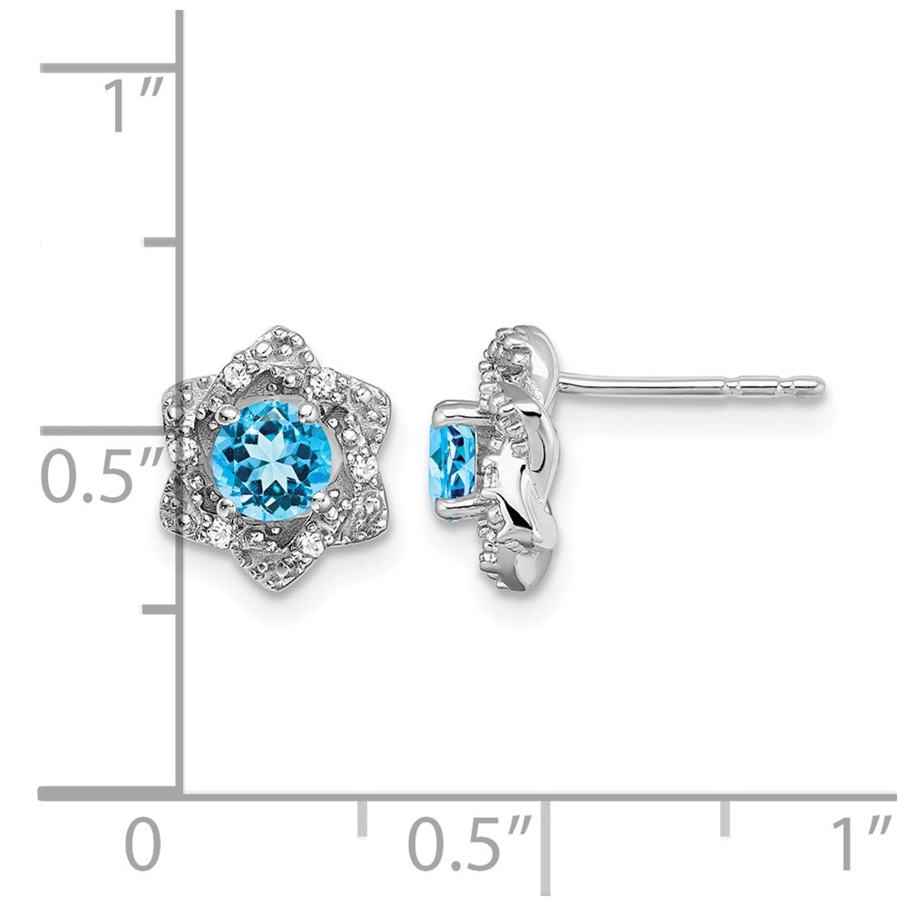 14k White Gold Blue Topaz and Diamond Post Earrings