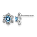 14k White Gold Blue Topaz and Diamond Post Earrings
