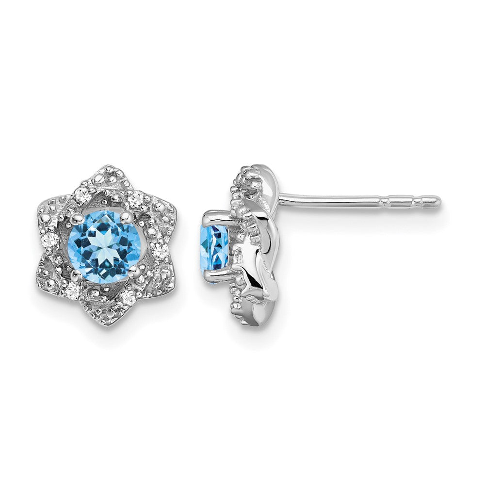 14k White Gold Blue Topaz and Diamond Post Earrings