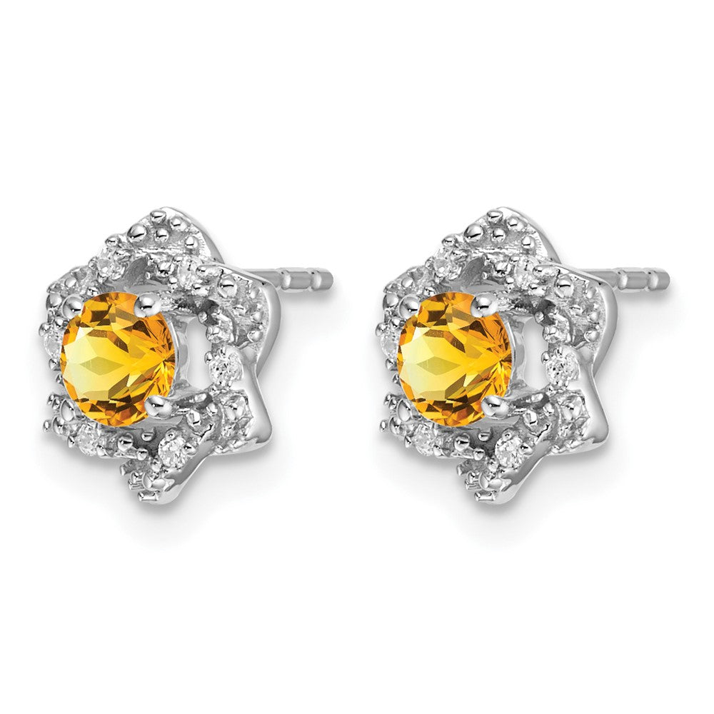 14k White Gold Citrine and Diamond Post Earrings