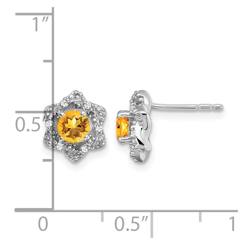 14k White Gold Citrine and Diamond Post Earrings