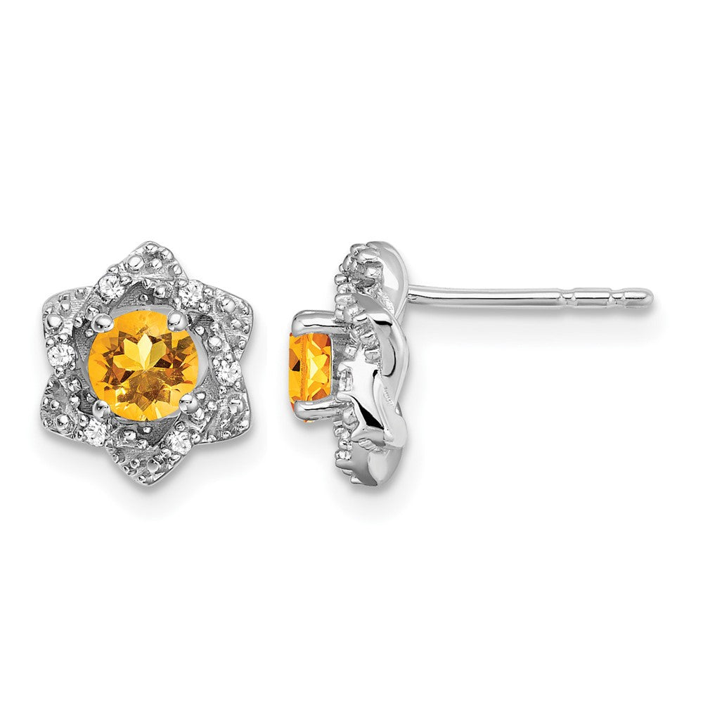 14k White Gold Citrine and Diamond Post Earrings