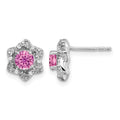 14k White Gold Created Pink Sapphire and Diamond Post Earrings
