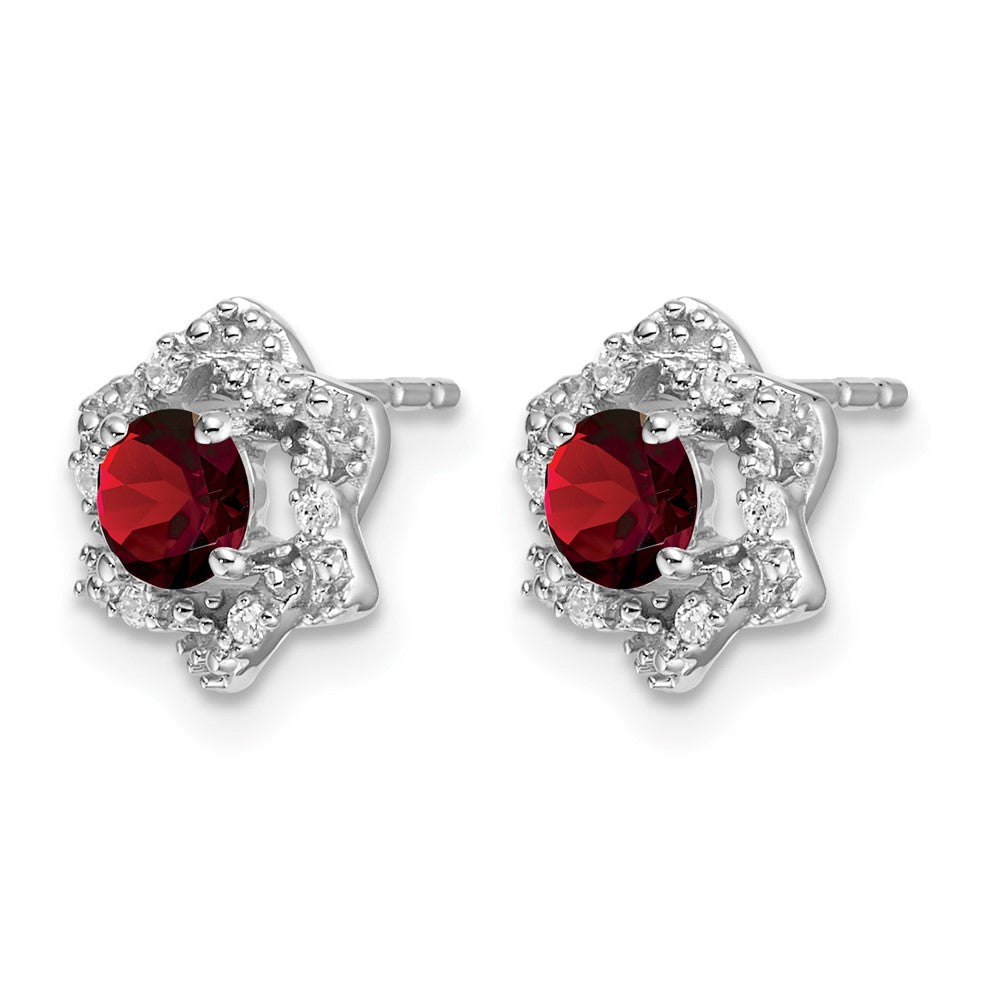 14k White Gold Garnet and Diamond Post Earrings