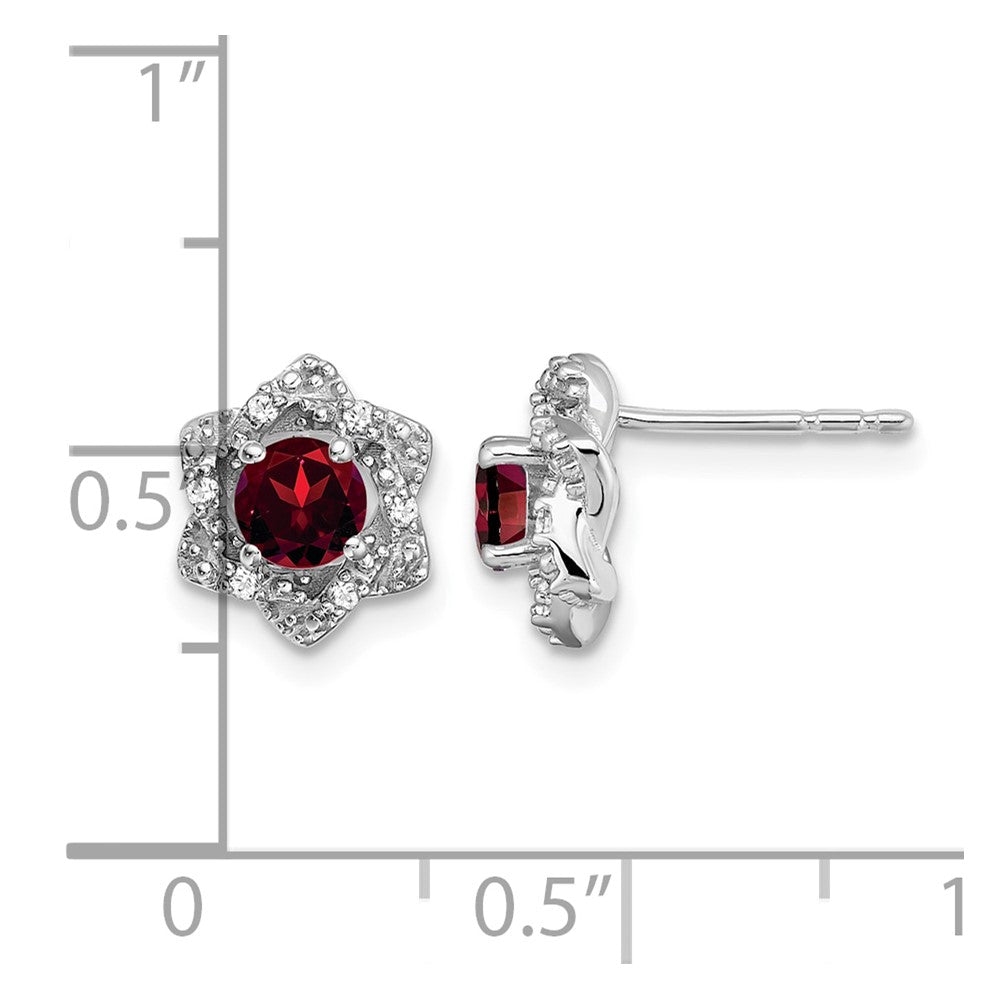 14k White Gold Garnet and Diamond Post Earrings