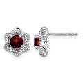 14k White Gold Garnet and Diamond Post Earrings