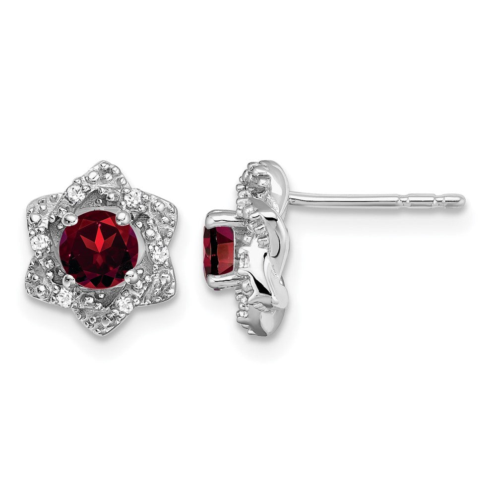 14k White Gold Garnet and Diamond Post Earrings