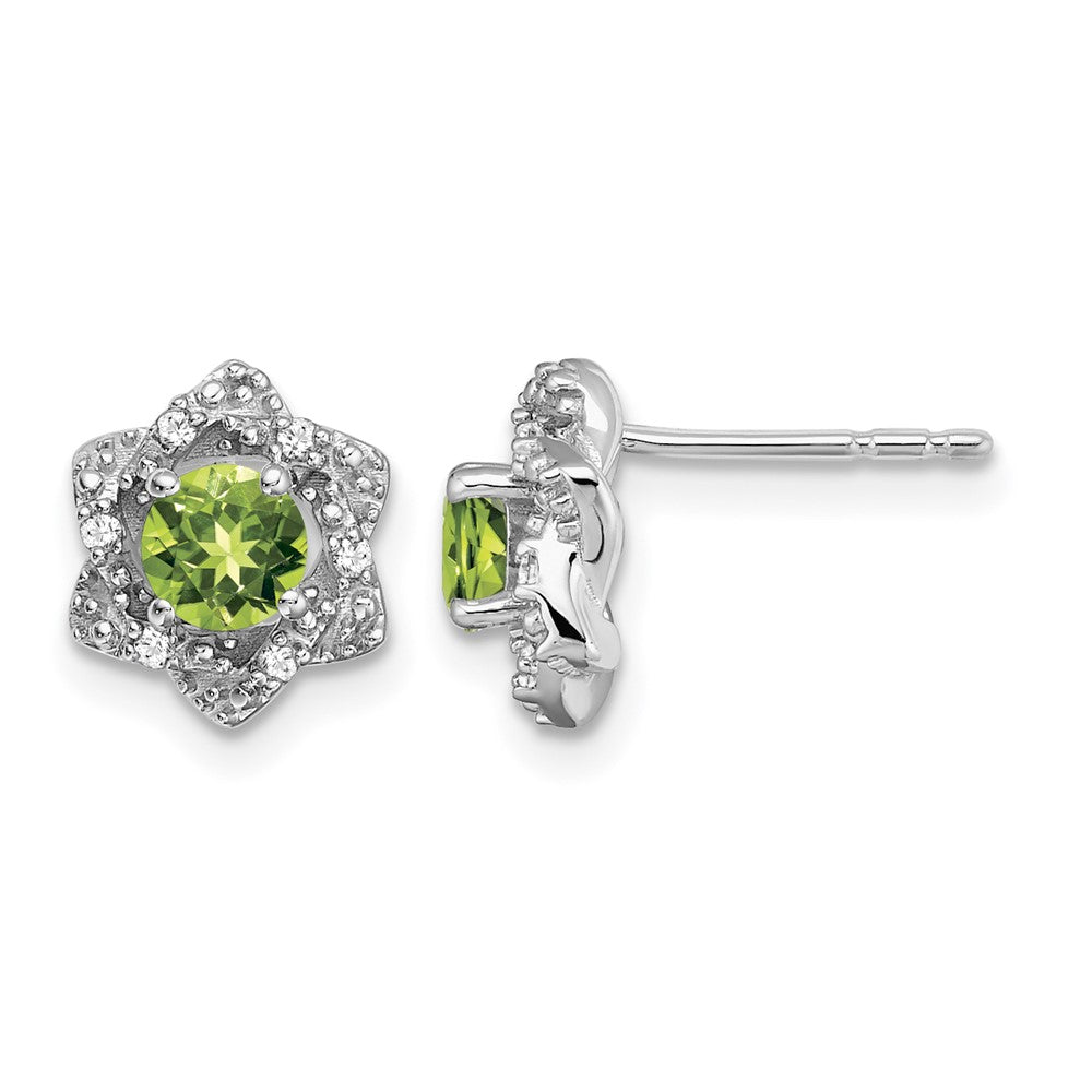 14k White Gold Peridot and Diamond Post Earrings