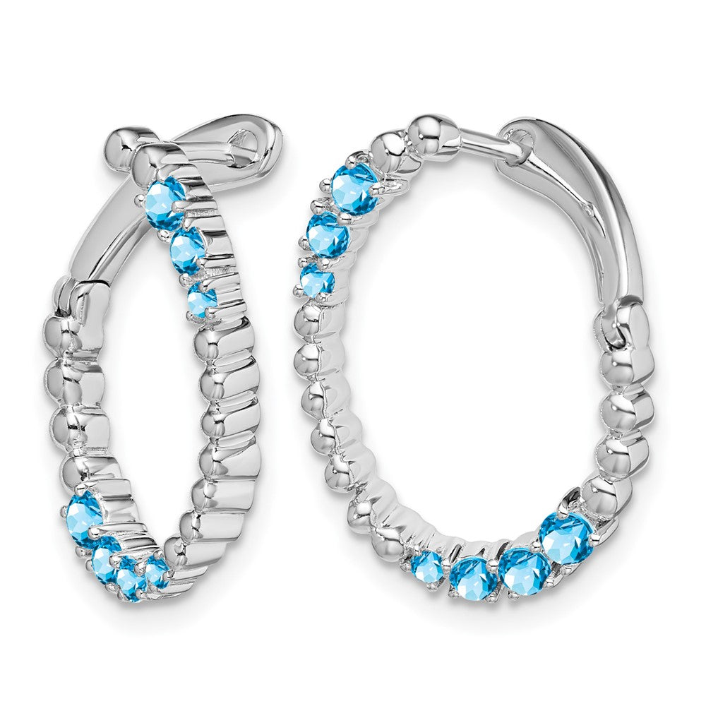 14k White Gold Blue Topaz Oval Hoop Earrings