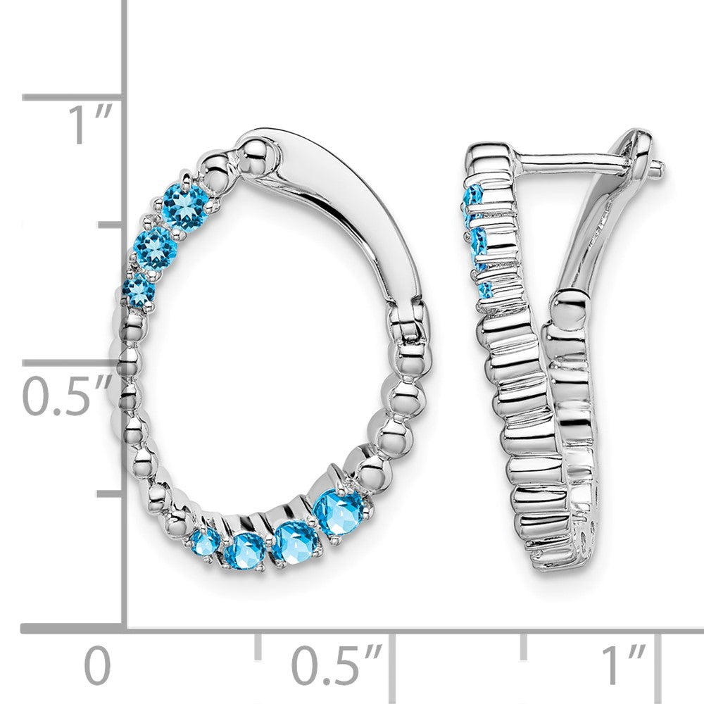 14k White Gold Blue Topaz Oval Hoop Earrings