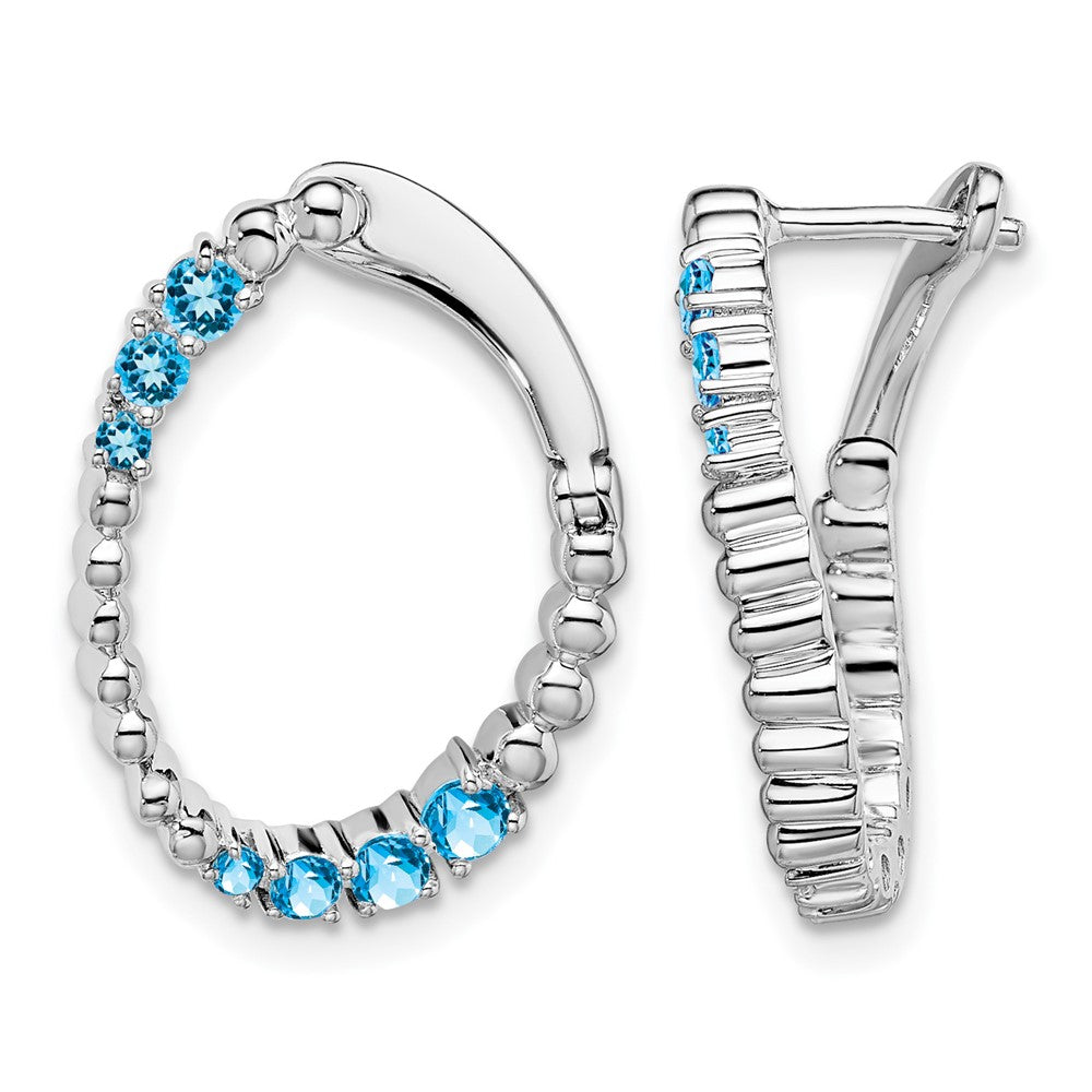 14k White Gold Blue Topaz Oval Hoop Earrings