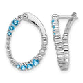 14k White Gold Blue Topaz Oval Hoop Earrings