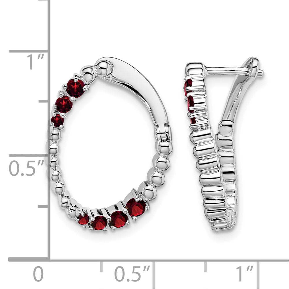 14k White Gold Garnet Oval Hoop Earrings