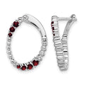 14k White Gold Garnet Oval Hoop Earrings