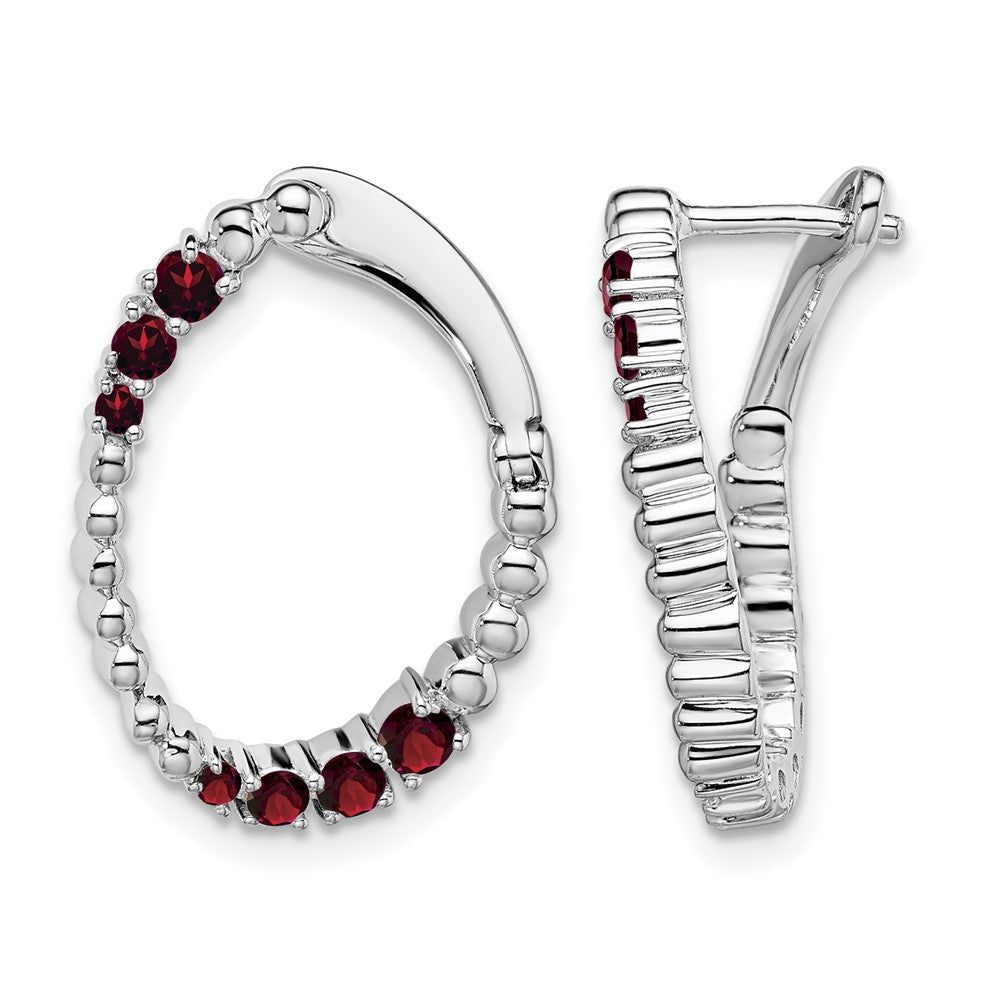 14k White Gold Garnet Oval Hoop Earrings