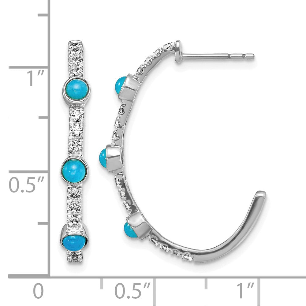 14k White Gold Turquoise and White Topaz J-hoop Earrings